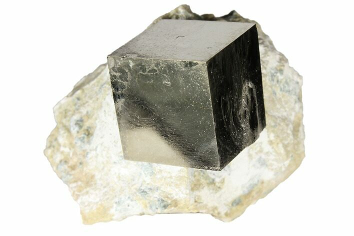 Shiny, Natural Pyrite Cube In Rock - Navajun, Spain #118267